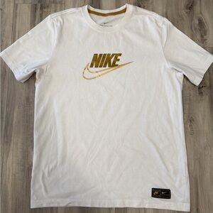 Nike Men's Tee with Gold Logo on White